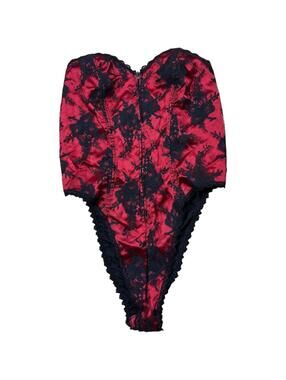 Lady Desiree Red Black Lace Vintage Bustier Teddy Bodysuit